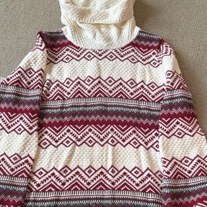 Coldwater Creek Cream and Red Patterned Turtleneck Sweater